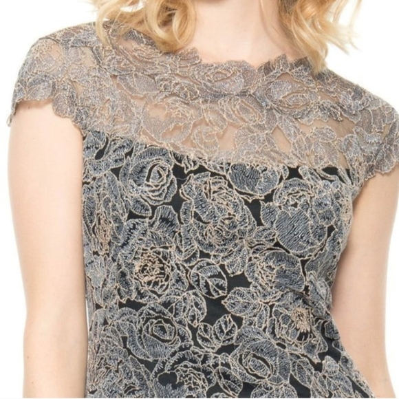 NWT Tadashi Shoji Rose Motif Lace Metallic Cocktail Dress Size 8 - Picture 11 of 14